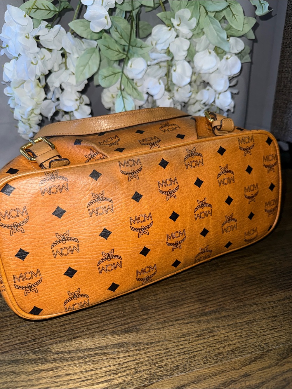 MCM leather Cognac Visetos Logo Tote with Detachable Strap - Picture 6 of 17